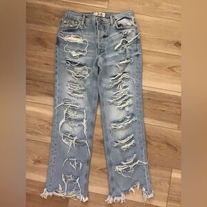 Free People Distressed Button Fly Straight Jeans 24